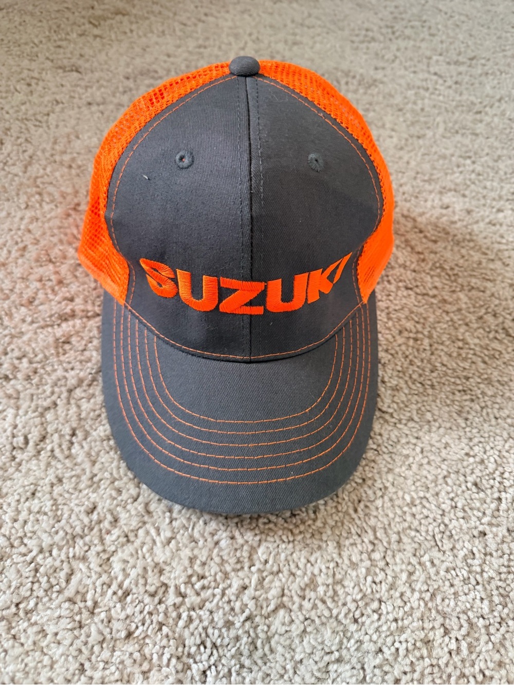 Men's Gray and Orange Mesh Trucker Cap Suzuki